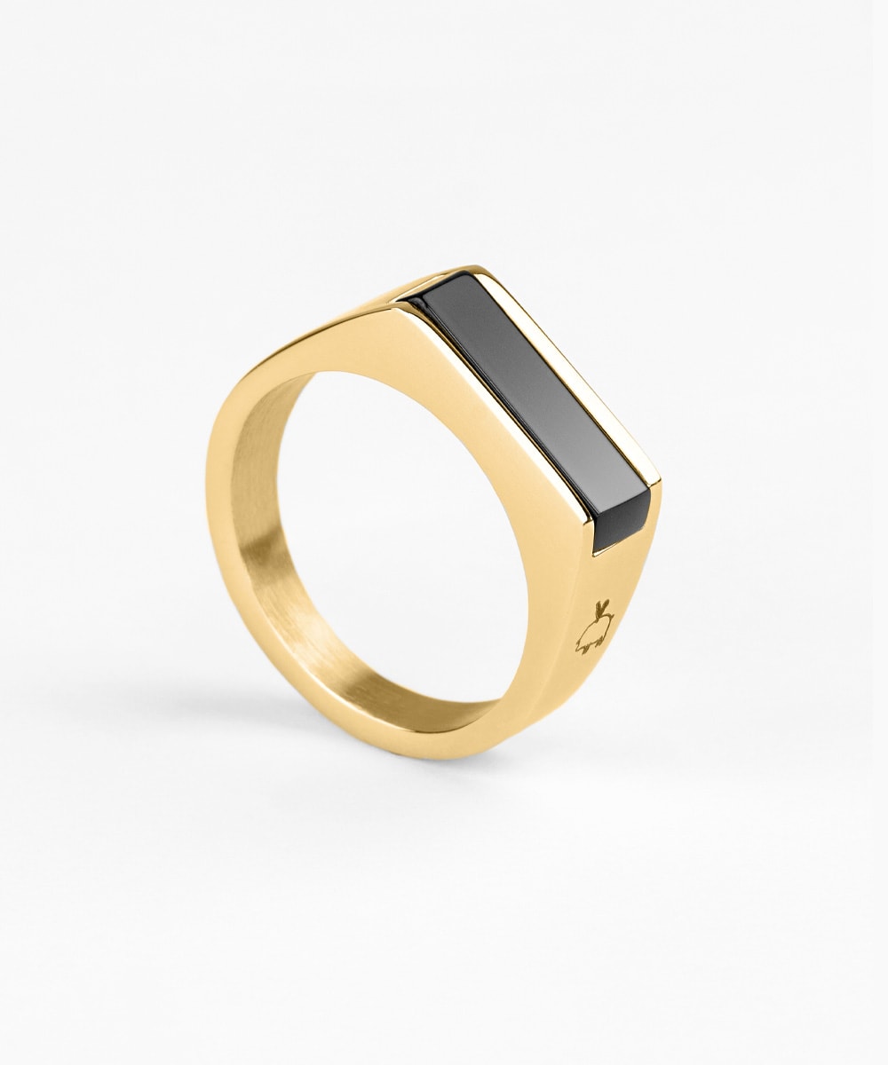 Signet Ring 7mm Black Agate | Gold