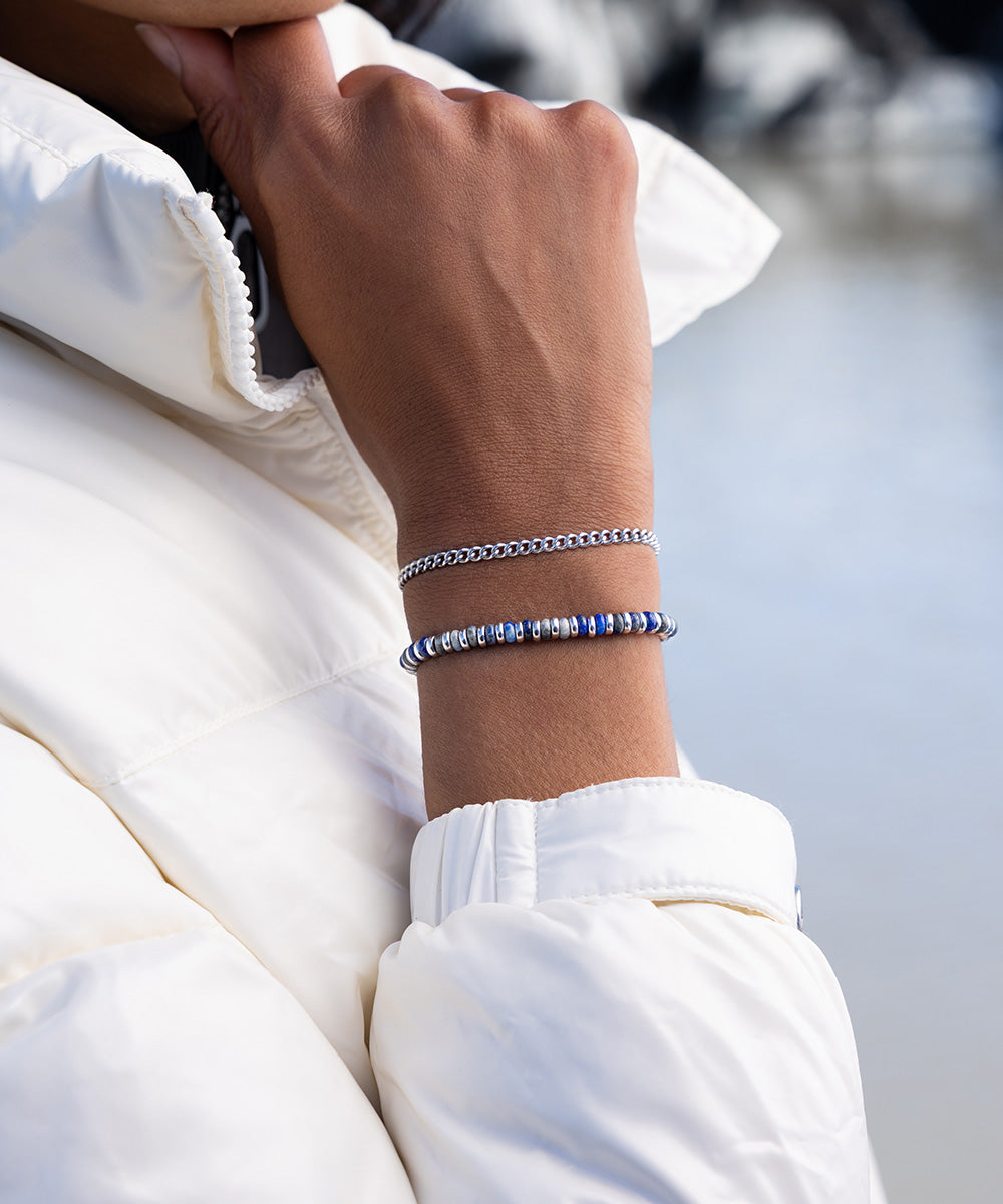 925 Sterling Silver Brontide Lapis Lazuli 4 mm & Curb Chain Set